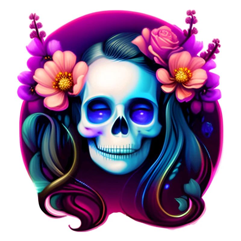 Skull Boho Multicolor Frauen Schädel mit Blumen