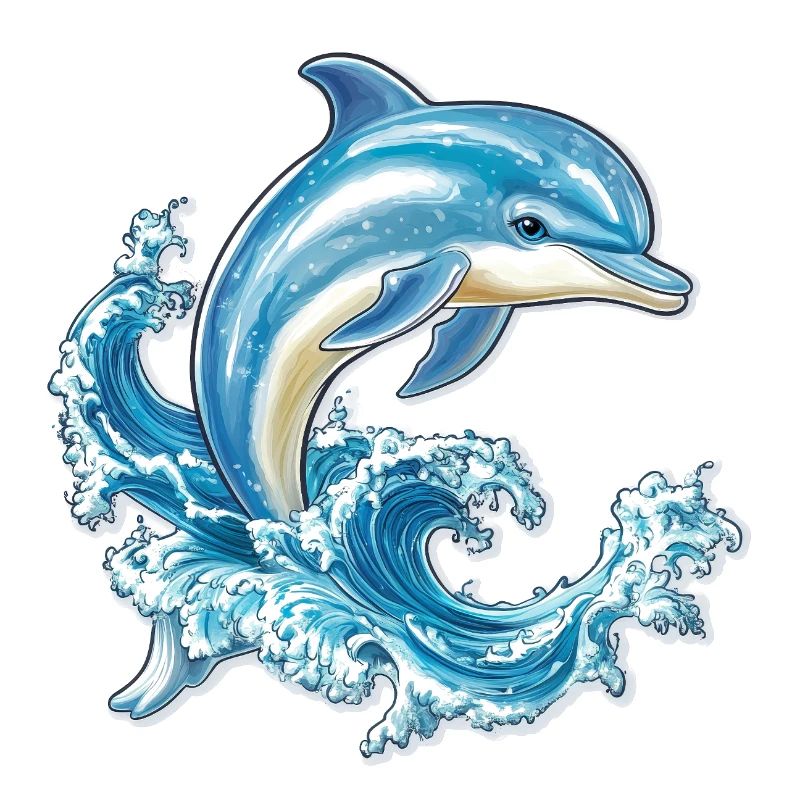 Dolphin jumping through ocean waves