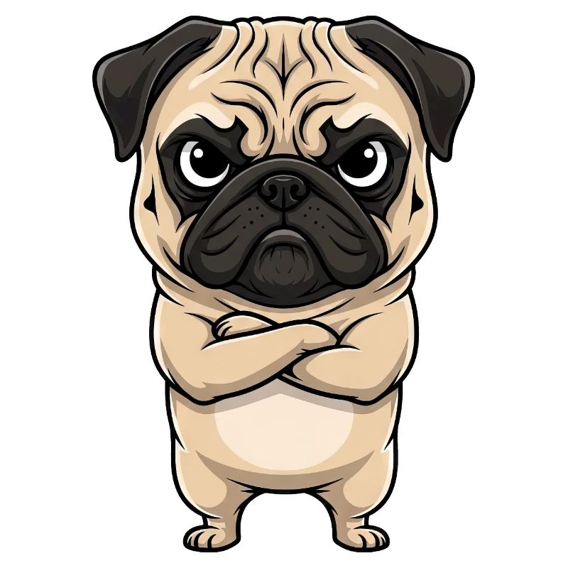 Pug Cartoon Grumpy Sour Annoyed Cute