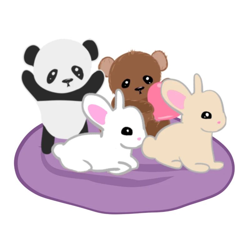 Cute animals panda rabbit bear cuddle