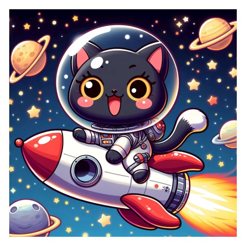 Cute space cat on a rocket in space