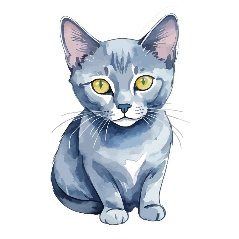 Chat bleu russe Aquarelle