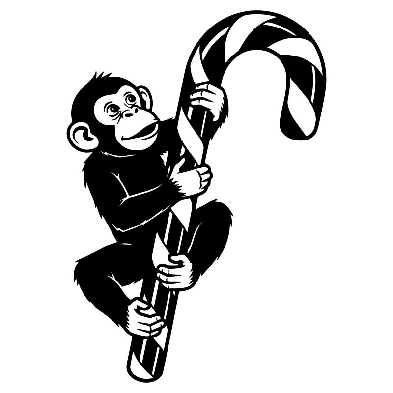 Dessin animé drôle de singe de Noël avec une canne d’orge