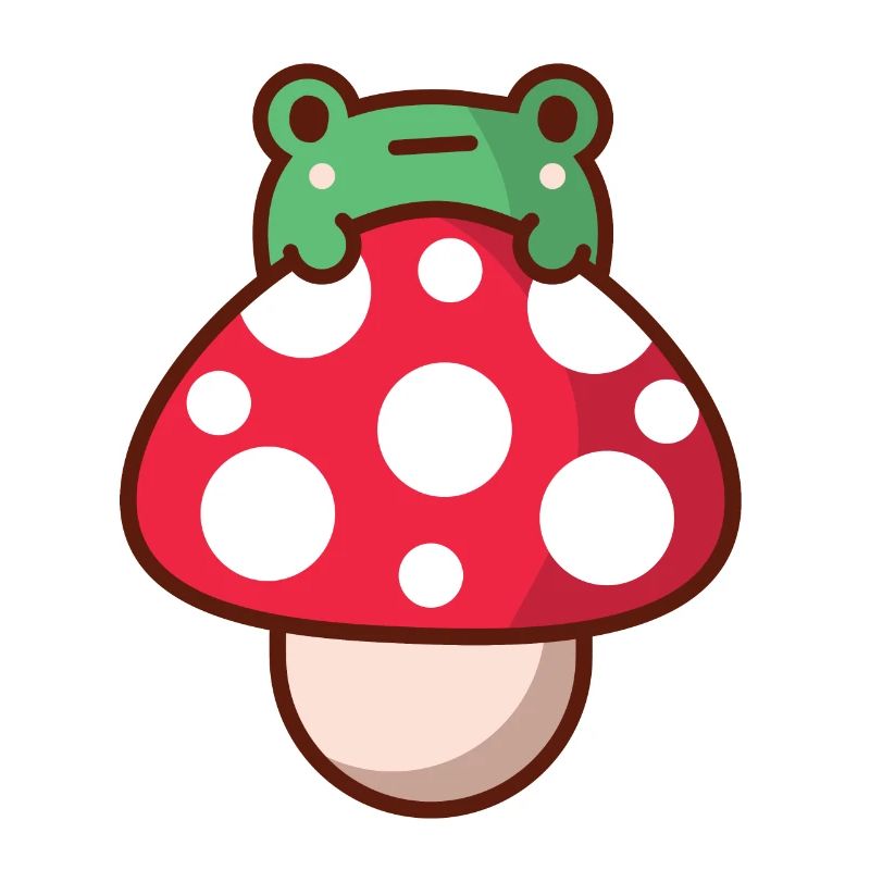 Cute Frog on Mushroom Kawaii Style - Toad Toadstol