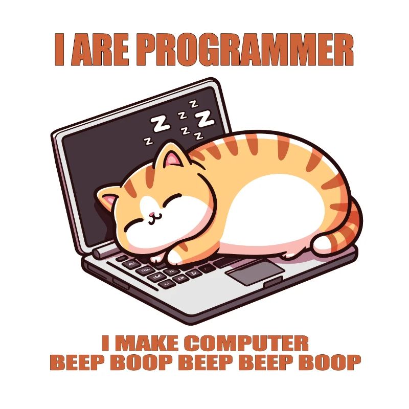 I are programmer, fat sleeping cat