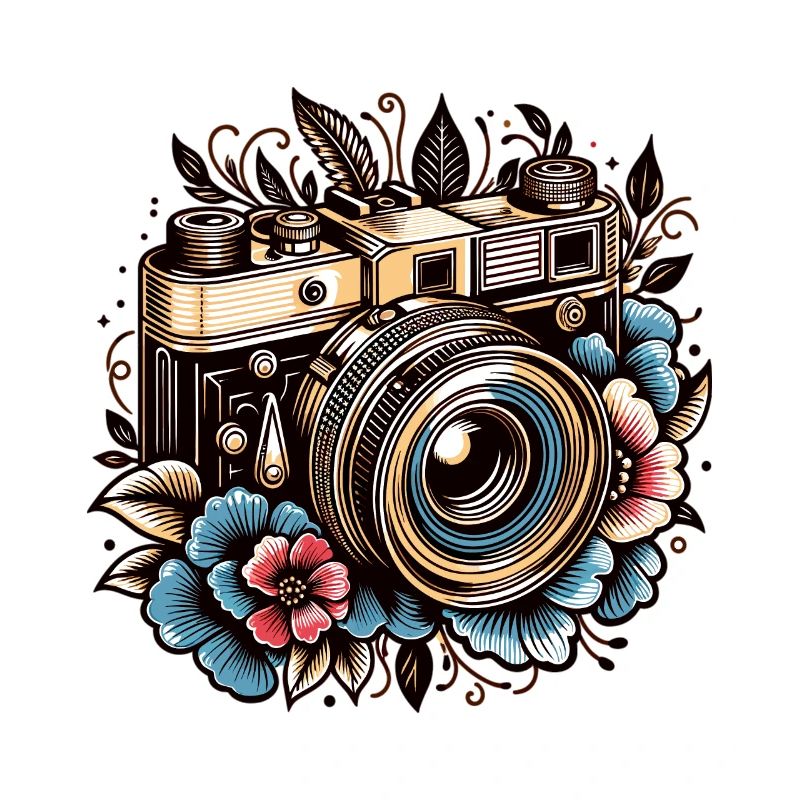 Vintage Camera with Floral Elements
