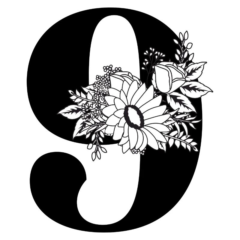 Nummer 9 Schwarze Blumen -9. Geburtstag Blumen