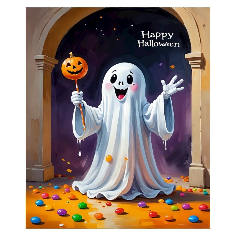 Cheerful Ghost with Pumpkin