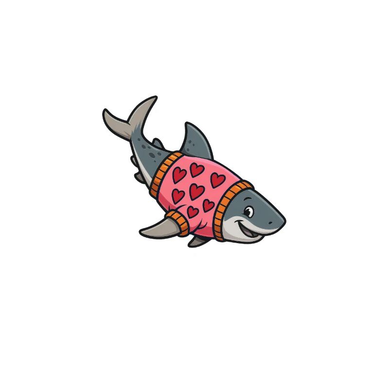 Requin avec pull coeur rose – Motif de dessin animé pour enfants