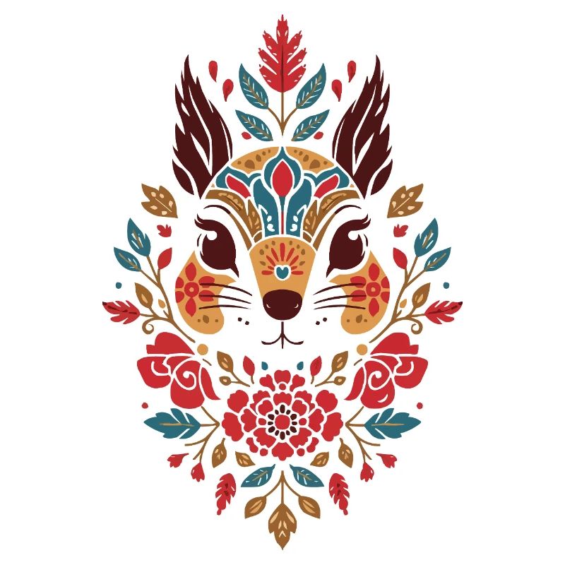 Blumen Eichhörnchen Kopf Folk-Art