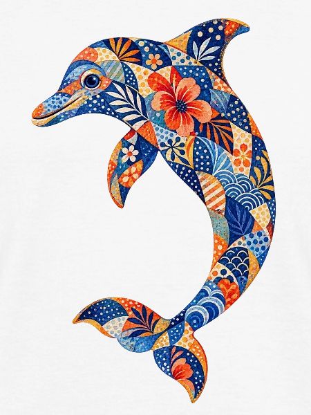 Patchwork-Delfin mit Blumenkraft