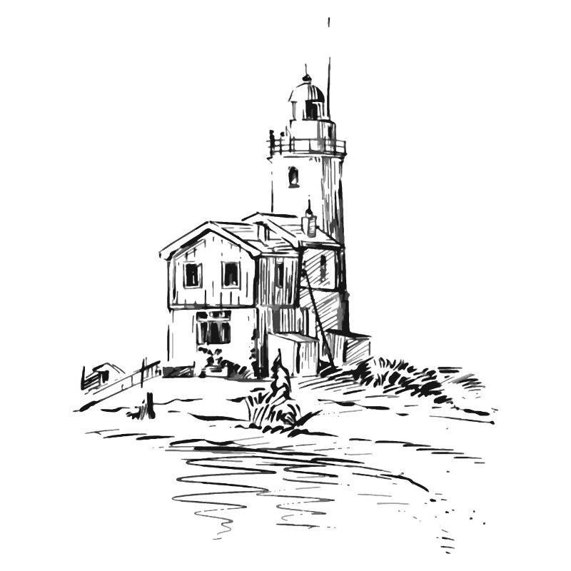 Sketch lighthouse on the beach coast