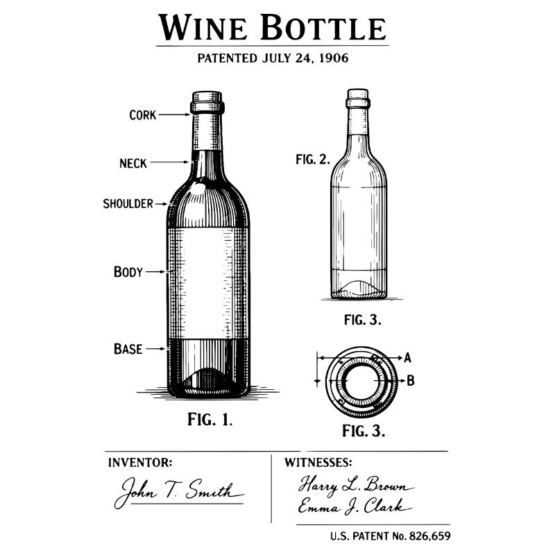 Impression du design de bouteille de vin de 1906. Décoration de vignoble.