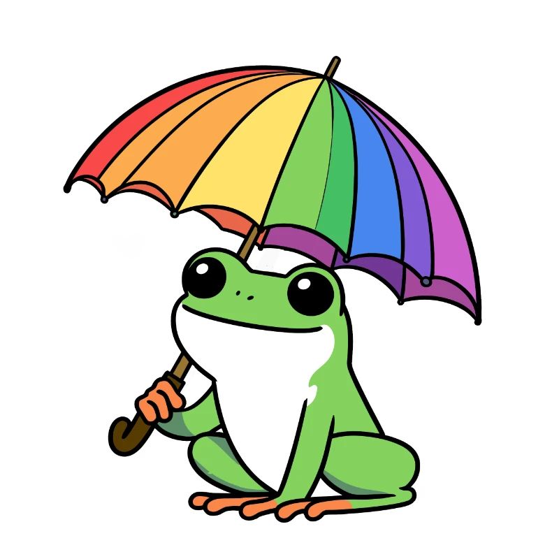 Comic Weather Researcher Frog Toad with Umbrella