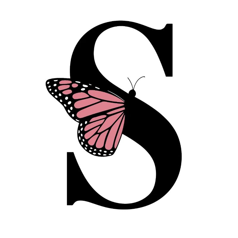 Monogramme élégant avec papillon – Lettre S