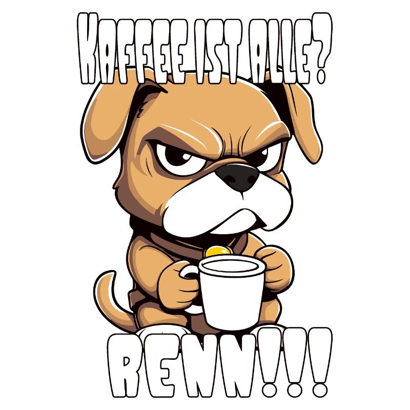 Dog with empty coffee cup, run!
