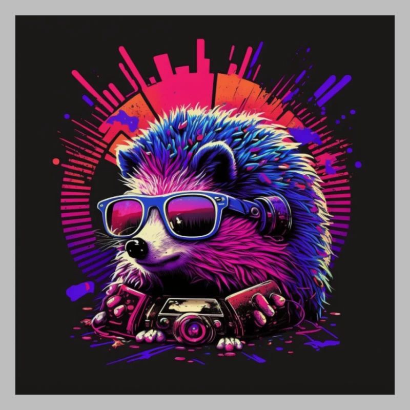 Igel mit Brille Kamel mit Neonfarben 80er Jahre