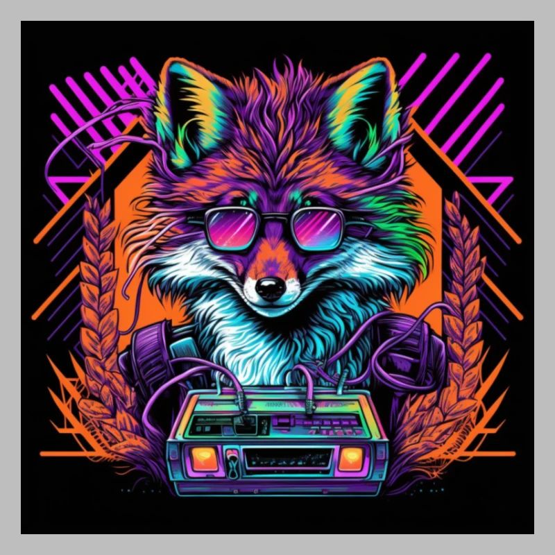 Fuchs mit Neonfarben, Synthwave / 80er Jahre