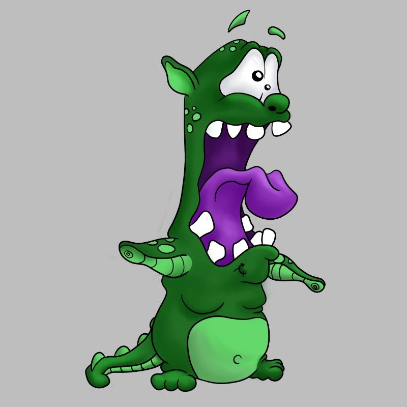 Monstre vert mignon avec une langue violette