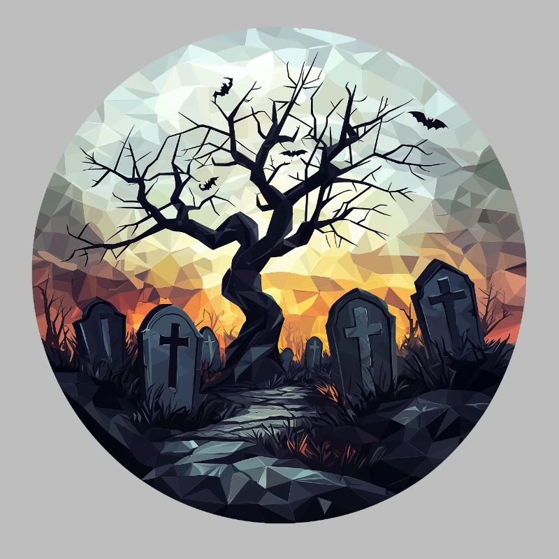 Spooky cemetery with gnarled tree
