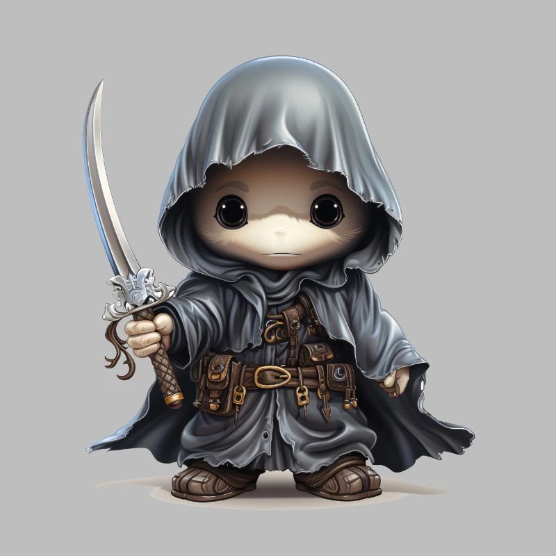 Cute ghost with dagger, cape and button eyes