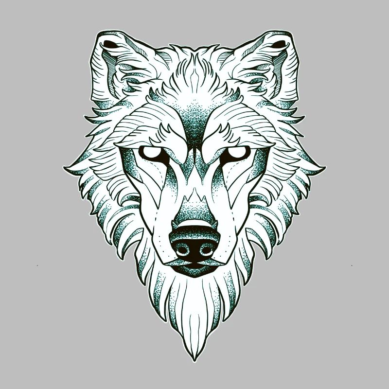 Symmetrical wolf dotwork