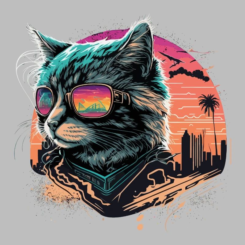 Chat de style synthwave