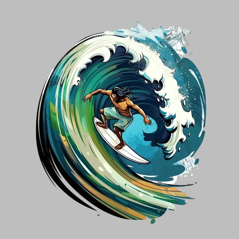 Surfer on a big wave in a 2D illustration