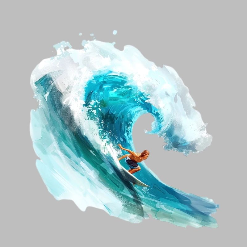 Surfer riding a big wave in a 2D