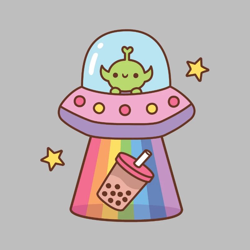 Funny Alien Abducts Bubble Tea