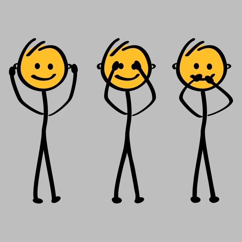 Slogan Hear, see and be silent. Three monkeys