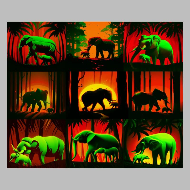 Elephants Pattern Design - Red/Green