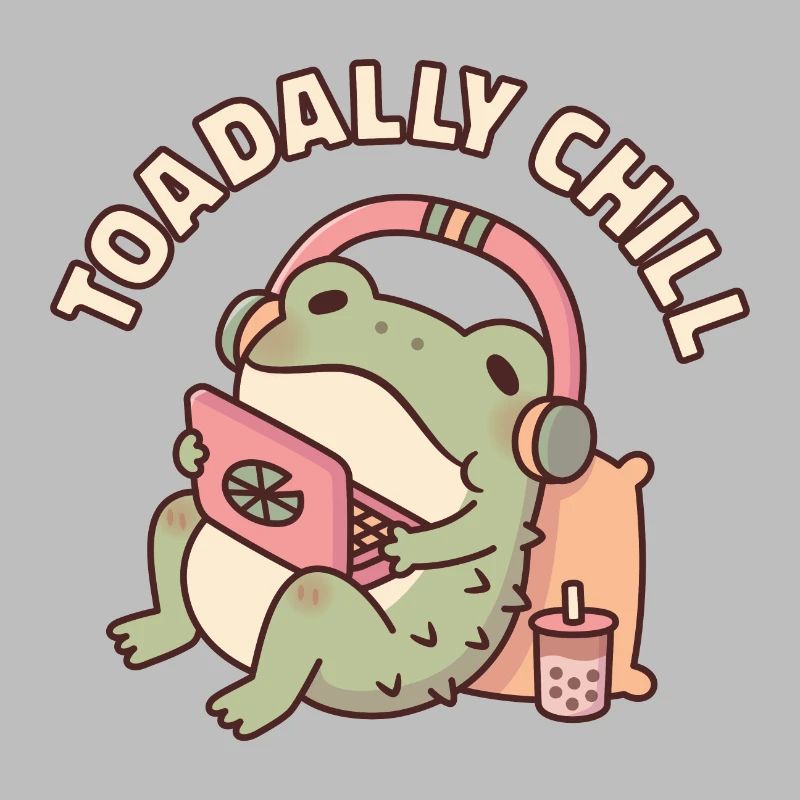 Crapaud mignon relaxant avec ordinateur portable Toadally Chill