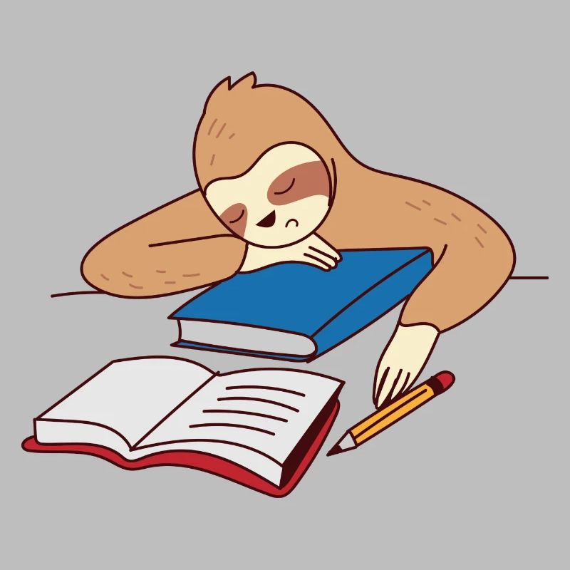 Sloth Studying Falling Asleep Ironic Student Tired