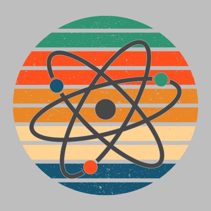 Science, retro sunset stripes - atom symbol