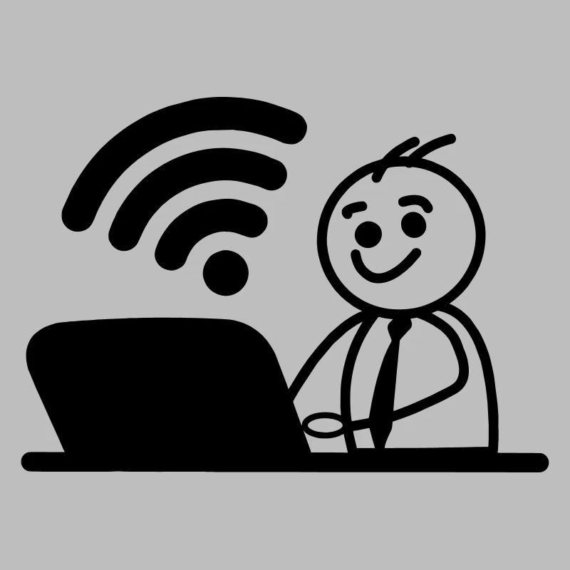 Glücklicher junger Mann auf Laptop-WLAN sendet eine Nachricht