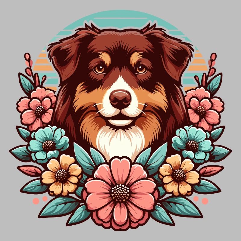 Australian Shepherd red tri Pastel Retro Flowers