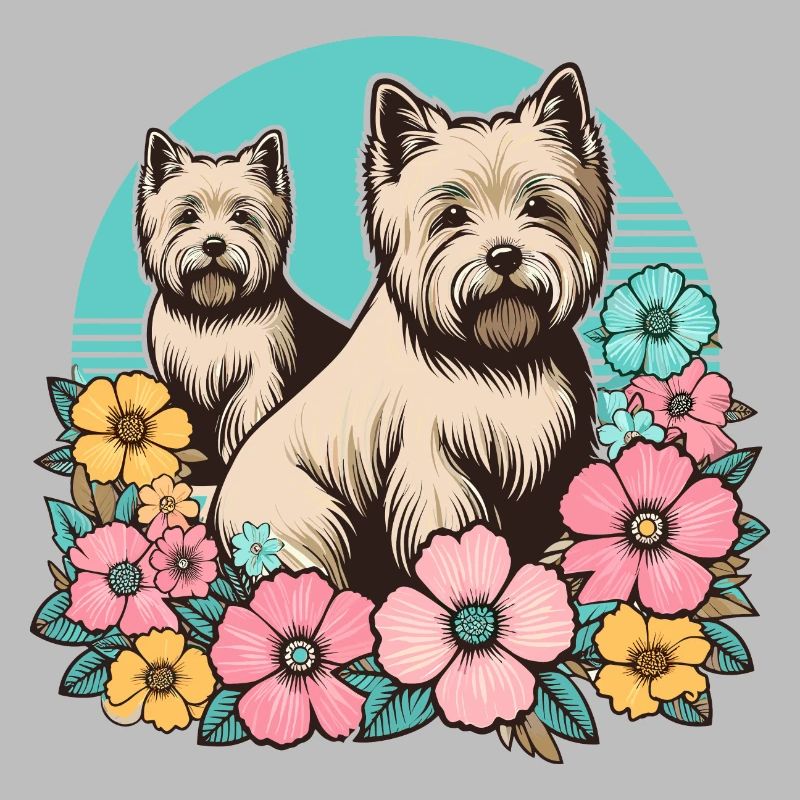 Cairn Terrier Retro Pastel Fleurs