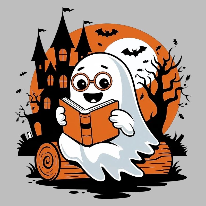 Cute ghost reading a book