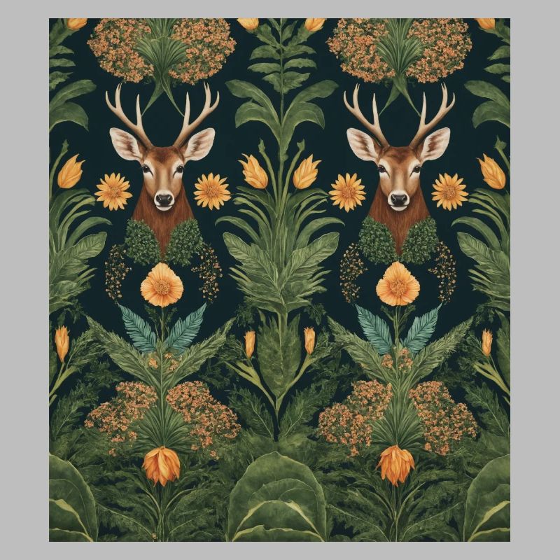Symmetrical pattern with deer and flowers
