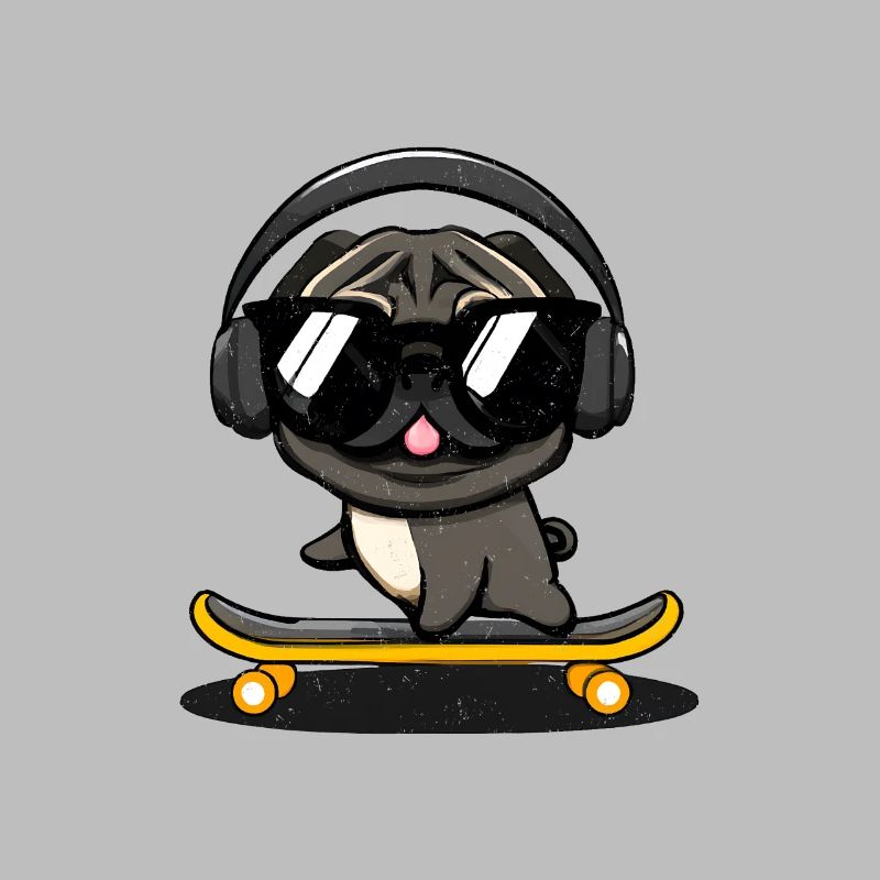 Design mit einem Mops-Hund, der auf einem