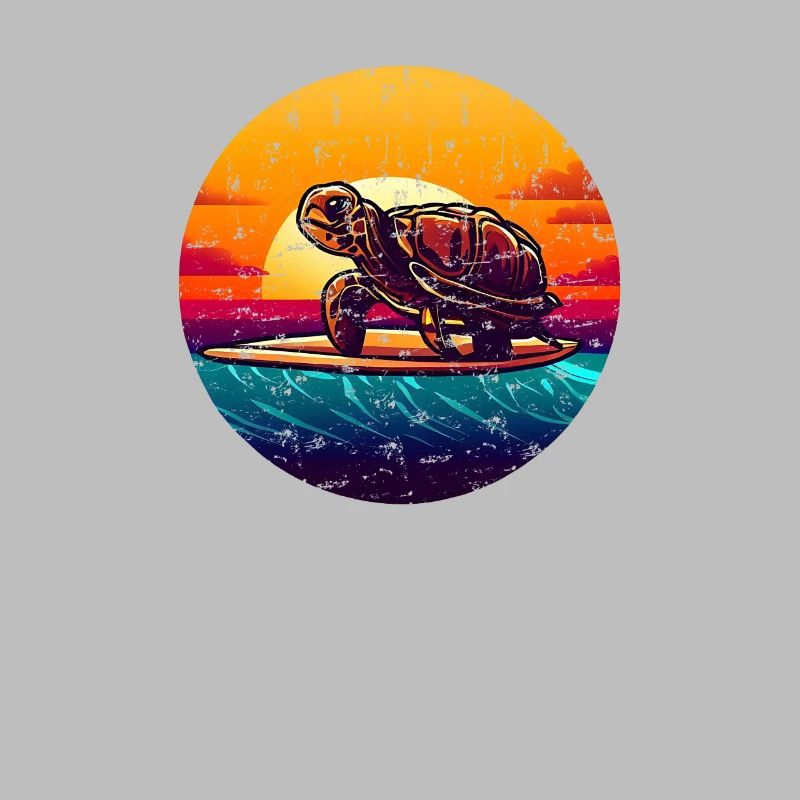 Turtle on surfboard Sunset