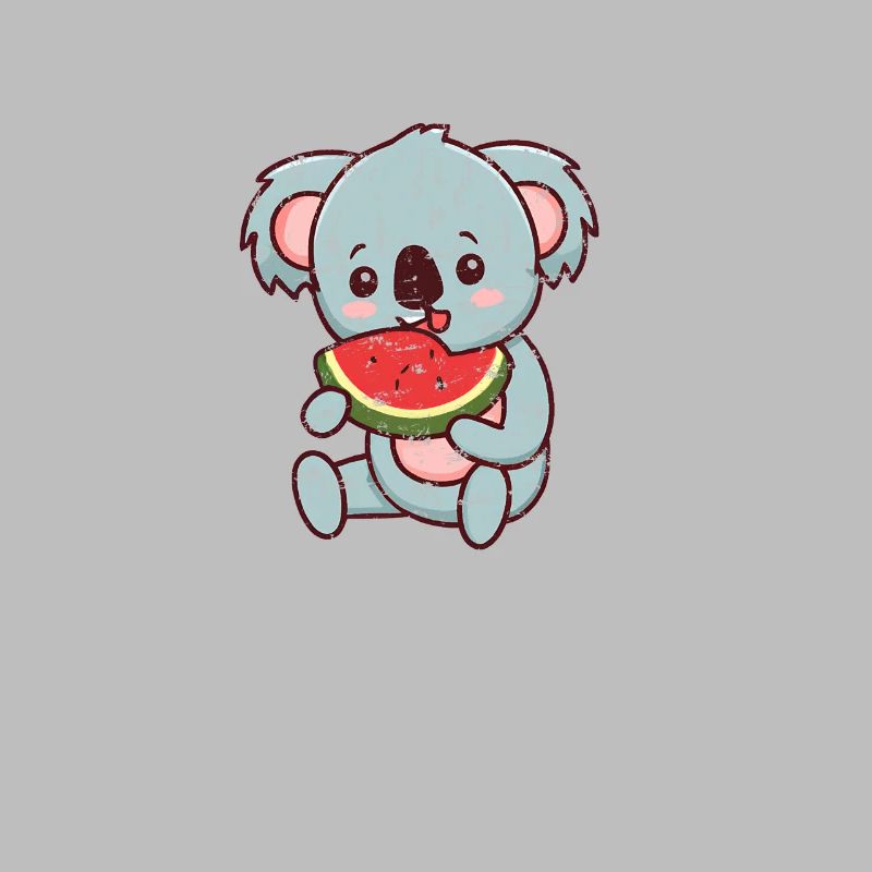 Kawaii koala eats watermelon