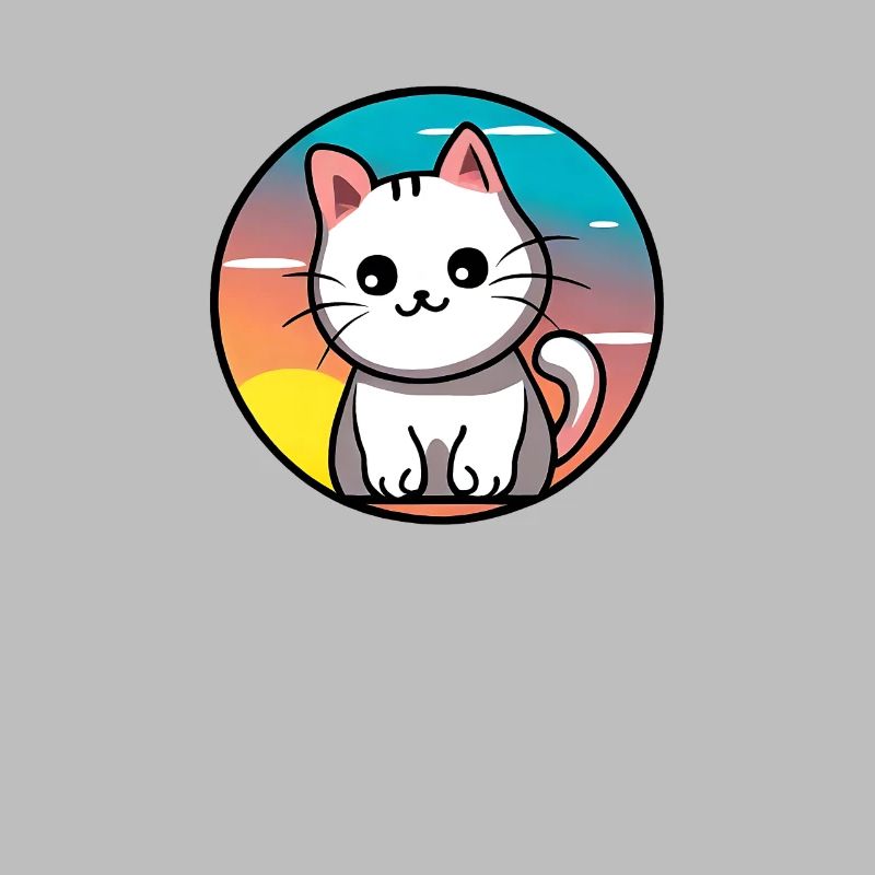 Mignon chat Coucher de soleil design blanc