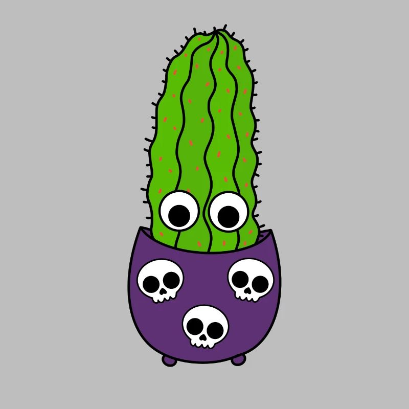 Grand Cactus Dans Un Pot De Crâne D'halloween