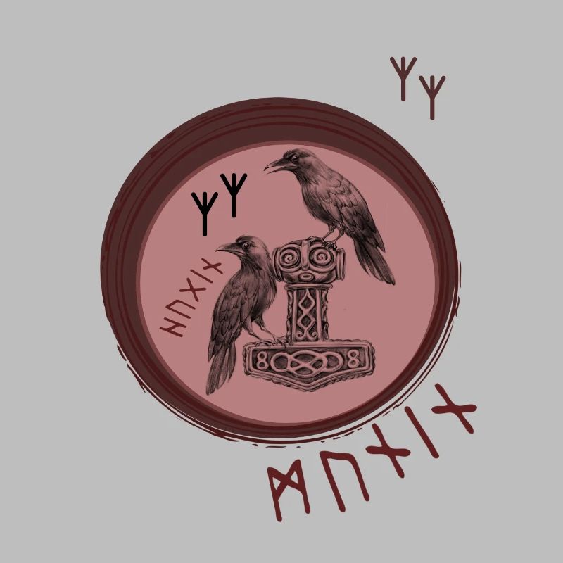 Thor Hammer Mjölnir avec Odin Ravens Hugin et Munin