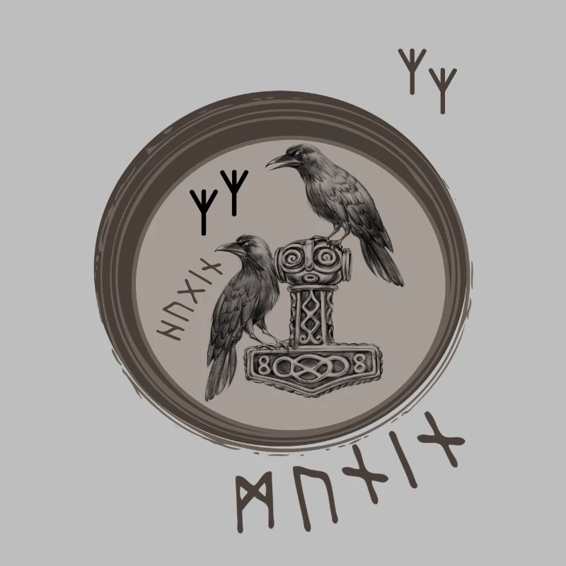 Thor Hammer Mjölnir avec Odin Ravens Hugin et Munin