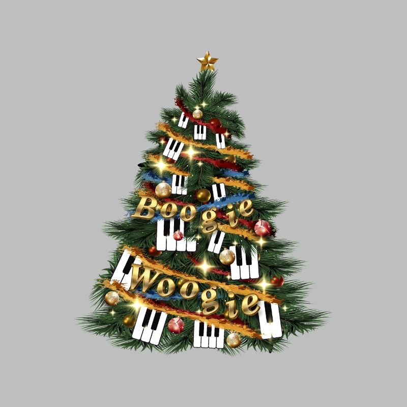 Fun Boogie Woogie and piano keys Xmas tree design.
