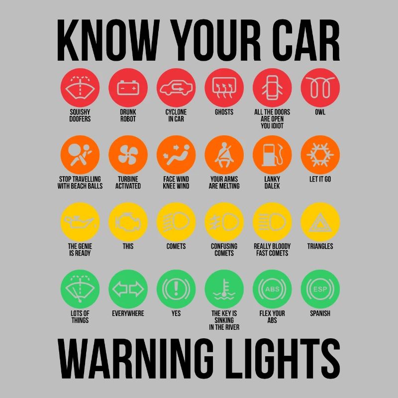 Sarcasmes Know Your Car Warnleuchten Geschenk