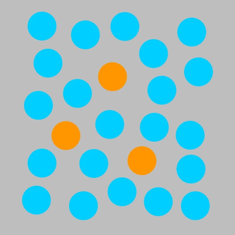 points bleus et trois points orange